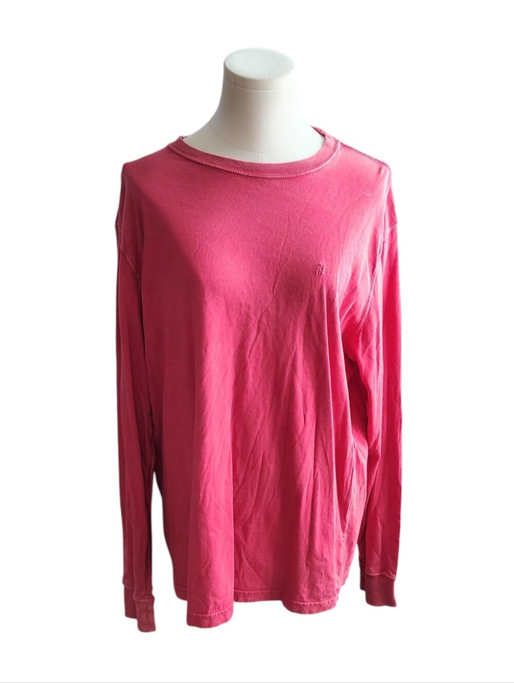 Vintage American Eagle acid Washed Red Cotton Long Sleeve Logo Tee Size Large